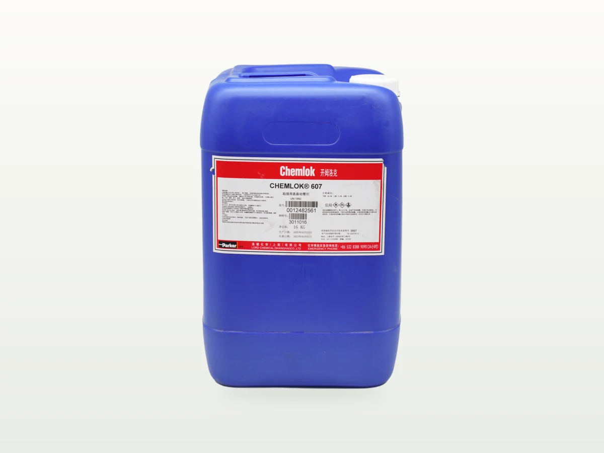 Chemlok 607 in a labelled 16 kg blue rectangular plastic container